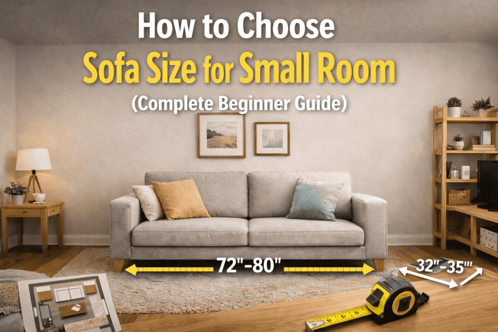How to choose sofa size for small room showing a perfectly sized sofa in a compact living space<figure class="wp-block-image size-large"><img fetchpriority=