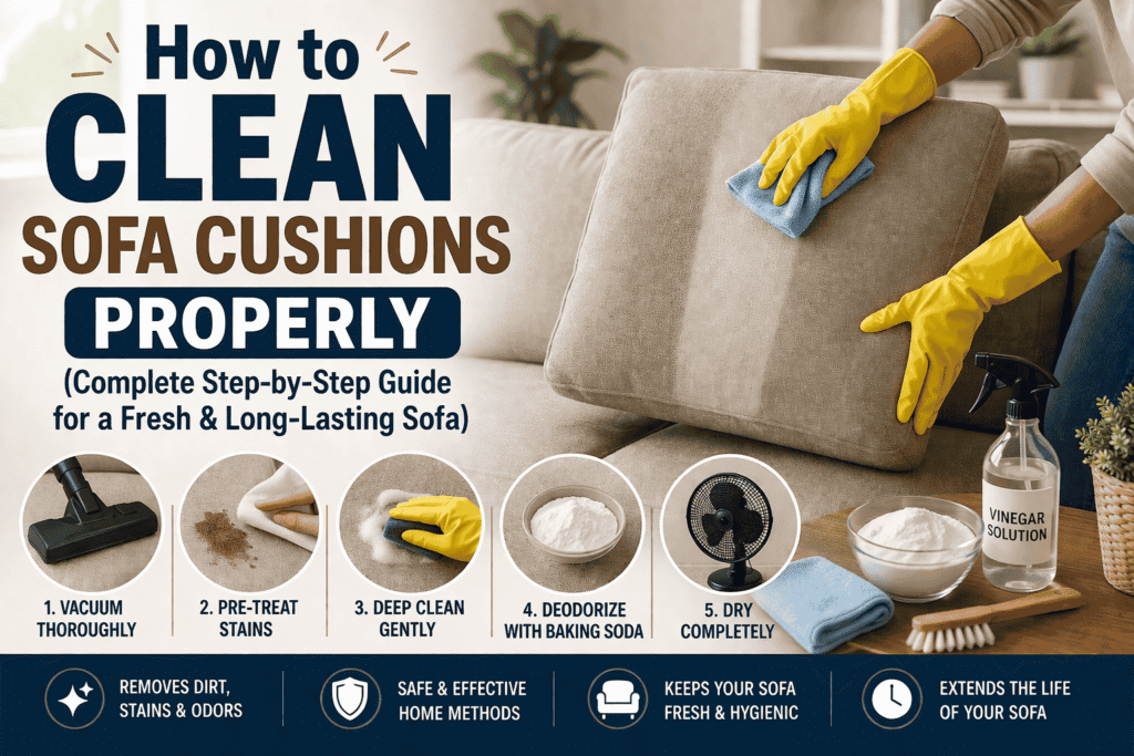 How to Clean Sofa Cushions Properly (Complete Step-by-Step Guide for a Fresh & Long-Lasting Sofa)
