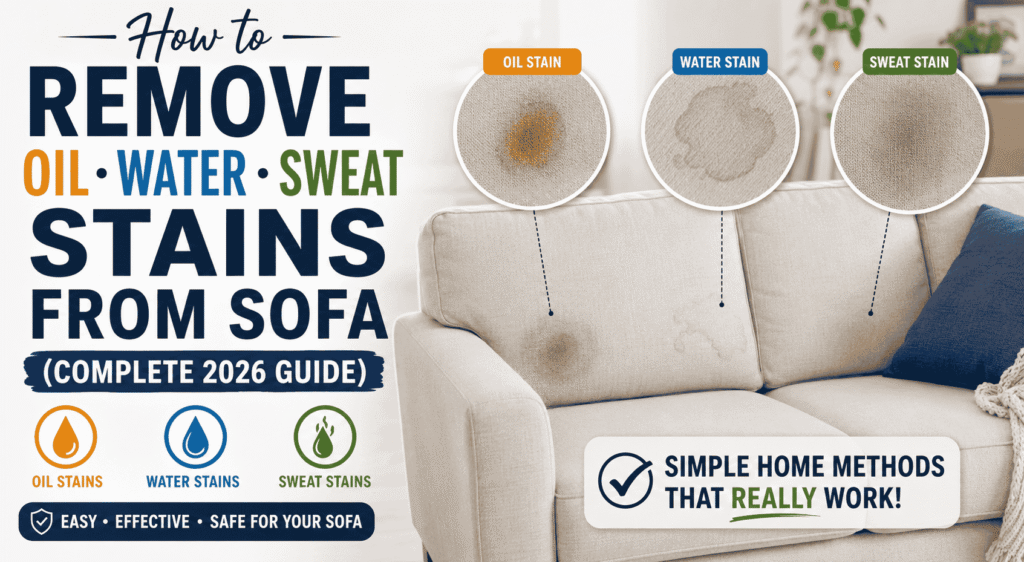 How to Remove Oil, Water & Sweat Stains from a Sofa (Complete 2026 Guide)