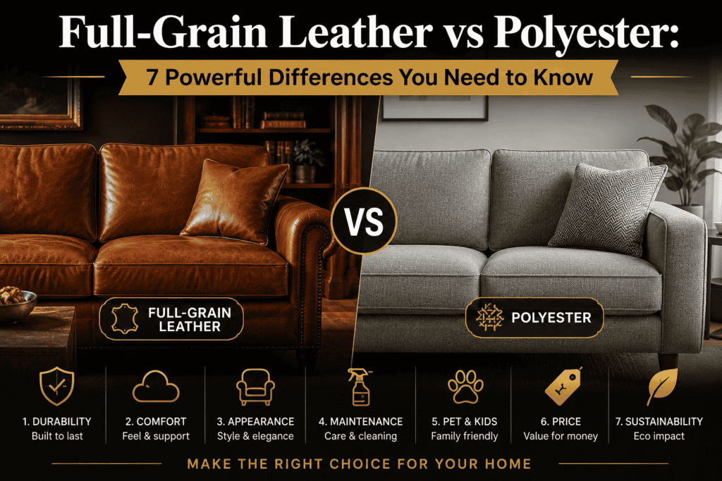 Full-Grain Leather vs Polyester sofa material comparison
