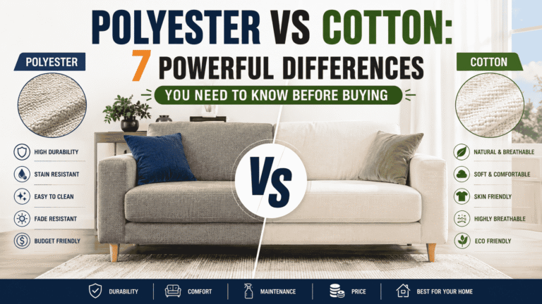 Polyester vs Cotton sofa fabric comparison showing durability, comfort, and maintenance differences