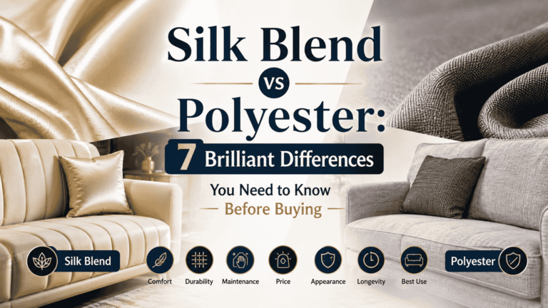 Silk Blend vs Polyester sofa fabric comparison showing key differences in comfort, durability, maintenance, appearance, price, and longevity.
