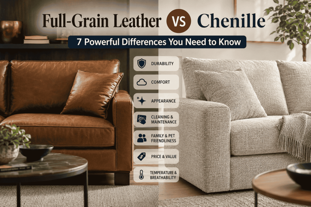 Full-Grain Leather vs Chenille sofa material comparison