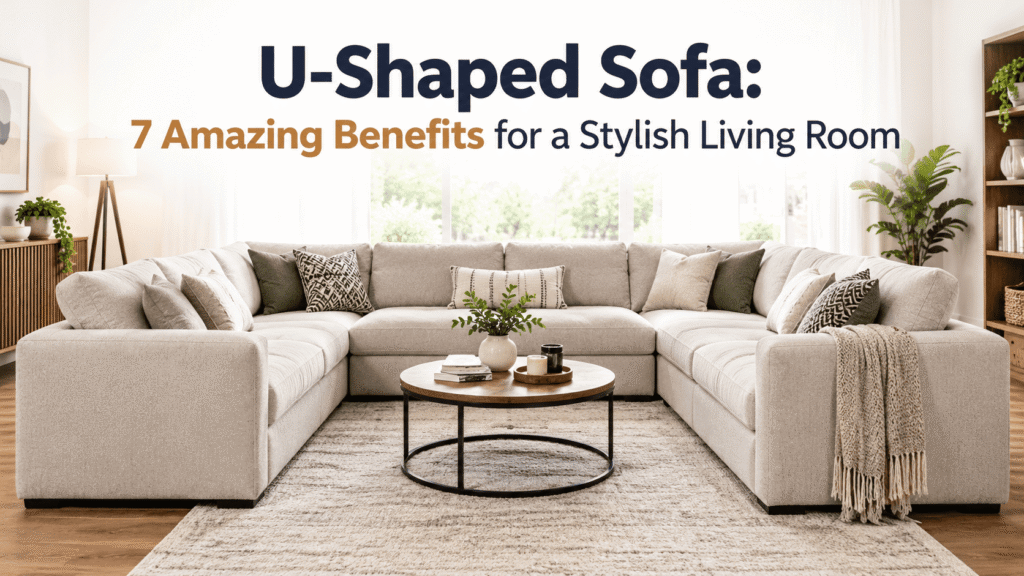U-Shaped Sofa in a stylish modern living room with cream upholstery